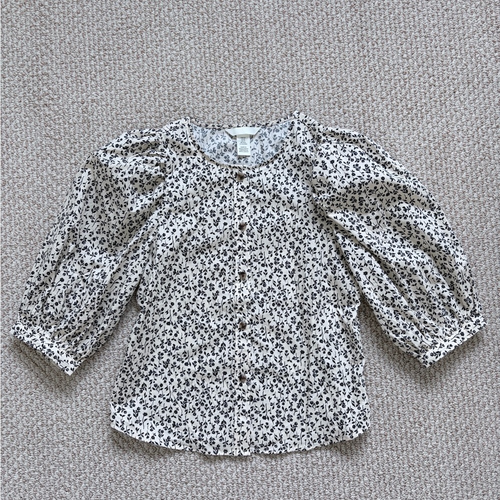 H&M Women’s Floral Blouse - Black and White XS